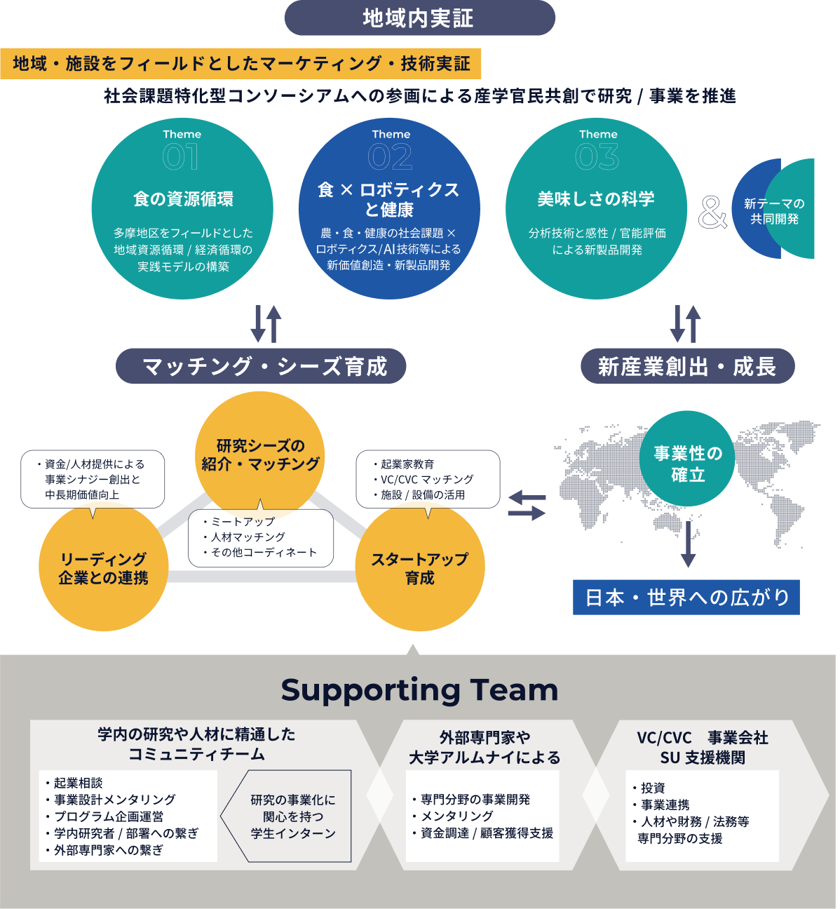 地域内実証 — マッチング・シーズ育成、新産業創出・成長、Supporting Team